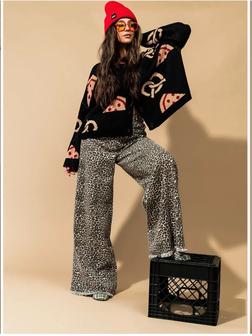 Dressed in LALA Black Pizza & Pretzel Pattern Cardigan
